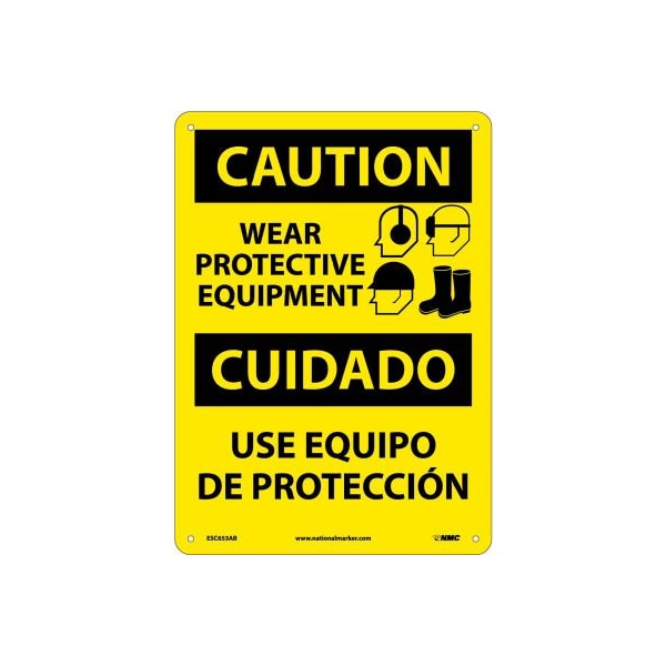 Bilingual Aluminum Sign - Caution Wear Protective Equipment